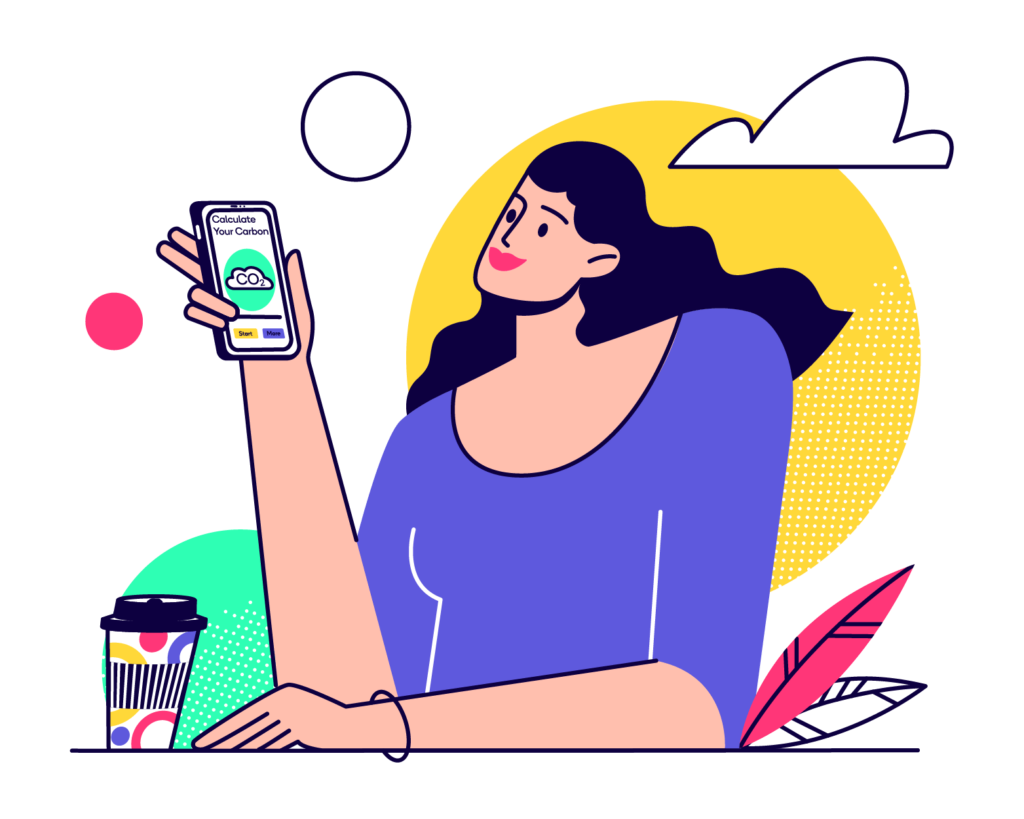 illustrated woman holding phone