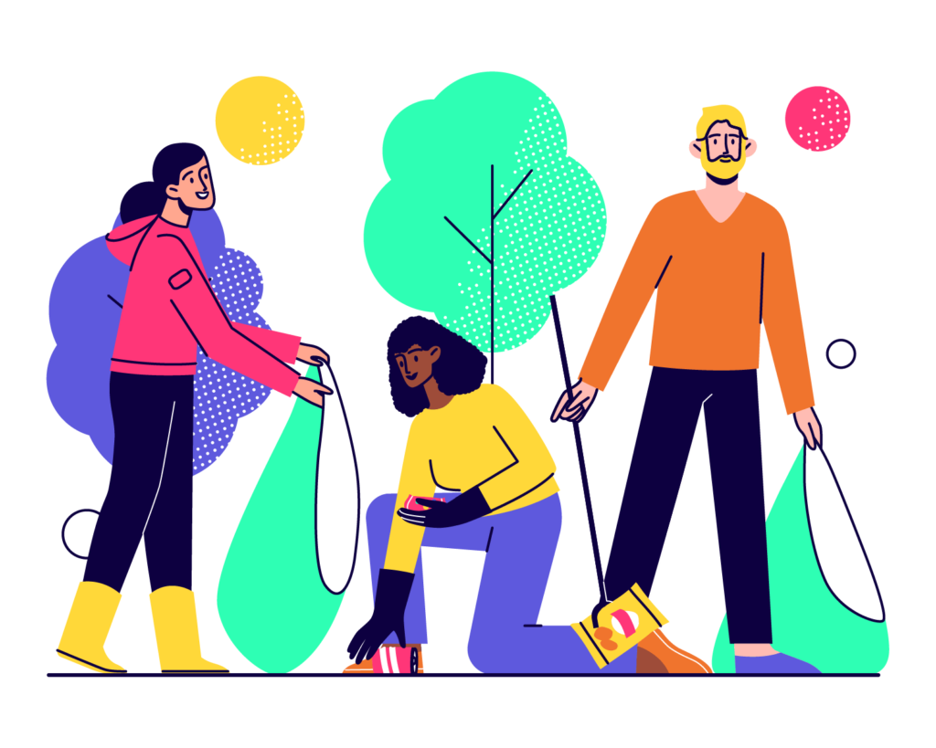 illustration of students engaged in sustainability bylitter picking