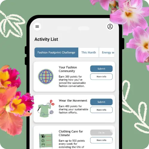 A Mobile phone screen showing Activities from the EcoEarn App