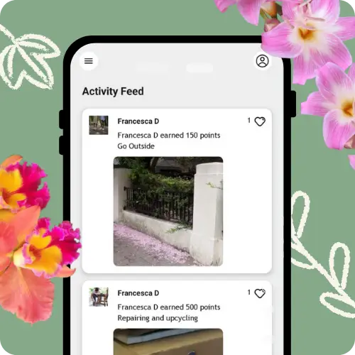 Mobile Phone Screen showing the photos of nature that users have posted to the EcoPoints Programme Activity Feed