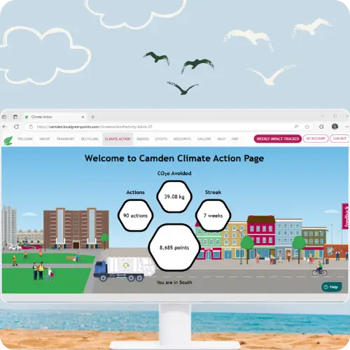 A computer screen showing the home page within the desktop platform for the EcoPoints programme