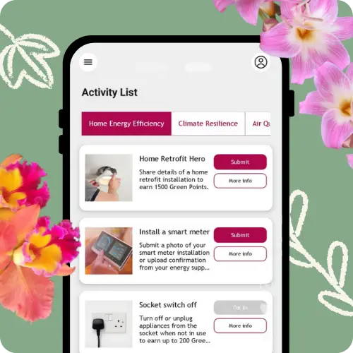 A computer screen showing activities within the mobile platform for the My Greenspace programme
