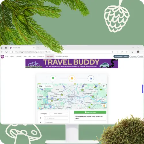 A computer screen showing the journey sharing add-on within the desktop platform for the My Greenspace programme