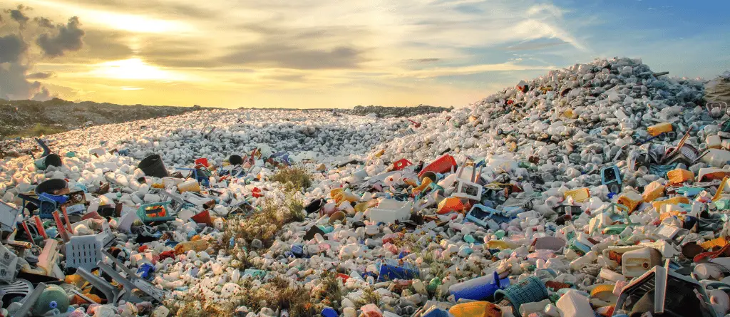 A dump of plastic waste piled high, stretching out as far as the horizon.