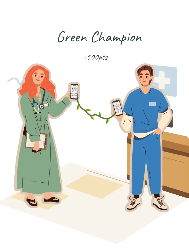 Illustration of a man earning points on his Team Jump programme by sharing it with a woman.