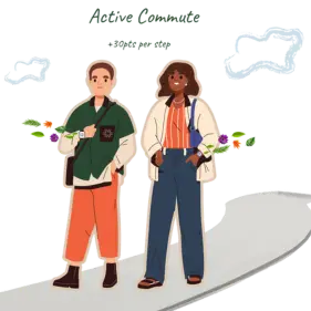 Illustration depicting a man and woman earning green points from their Team Jump programme, as their smart device tracks their steps.
