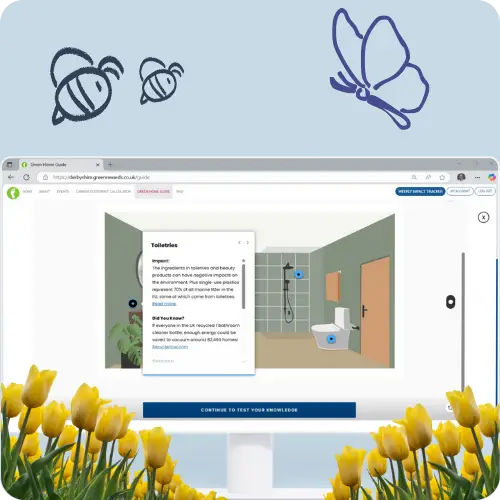 Computer Screen showing the Green Home Guide within desktop platform for the Derbyshire Green Rewards Programme