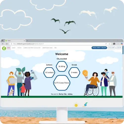 Computer Screen showing the desktop platform for the Derbyshire Green Rewards Programme