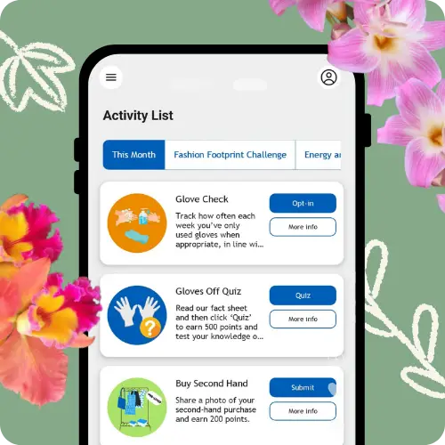 A Mobile phone screen showing Activities from the Choosing Greener App