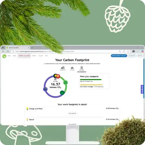 Computer Screen showing the carbon calculator within desktop platform for the Choosing Green Programme