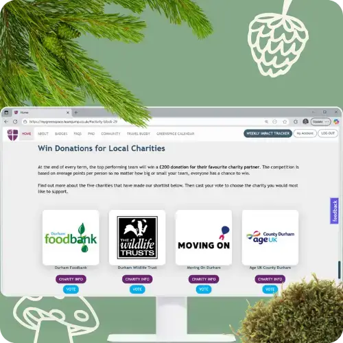 Computer Screen showing the team rewards for the Durham My Greenspace Programme