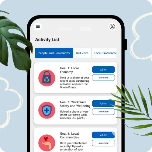 Phone Screen showing the Activities Page for the Gatwick Airport 'Be The Change' mobile app