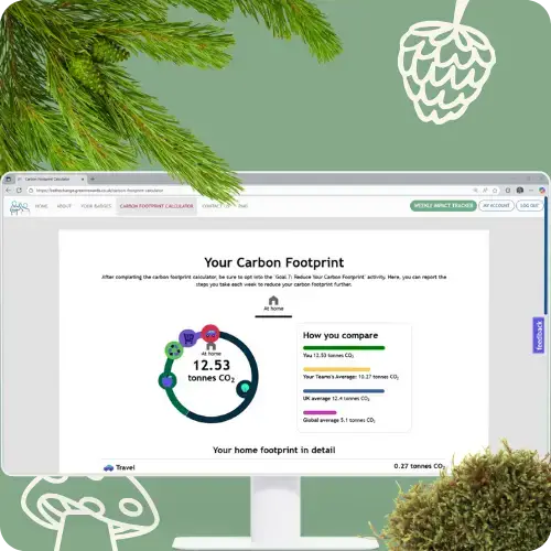 Computer Screen showing the Carbon Calculator for the Gatwick Airport 'Be The Change' Programme