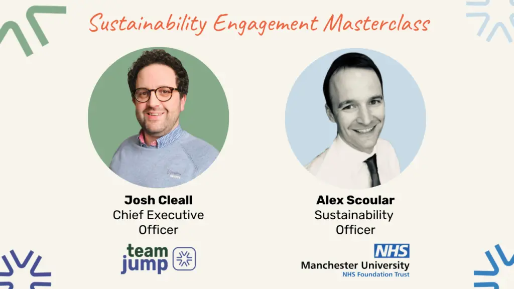 Josh Cleall and Alex Scoular, Sustainability Officer at MFT, britain's largest Nhs trust